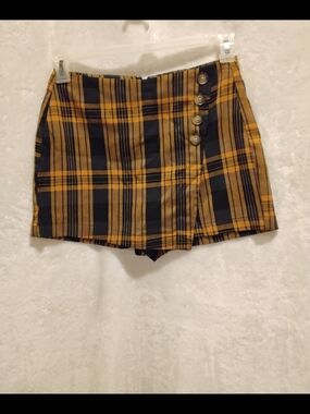 Aeropostale Yellow and Black Plaid Button-Front Mini Skirt